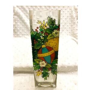 Vintage Joan Baker Designs Stained Glass Handpainted Holiday Vase/Candle Holder